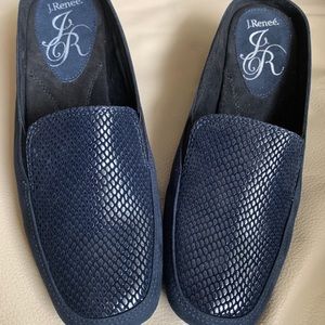 J Renee Navy  Suede/“Snakeskin” Slides/Mules